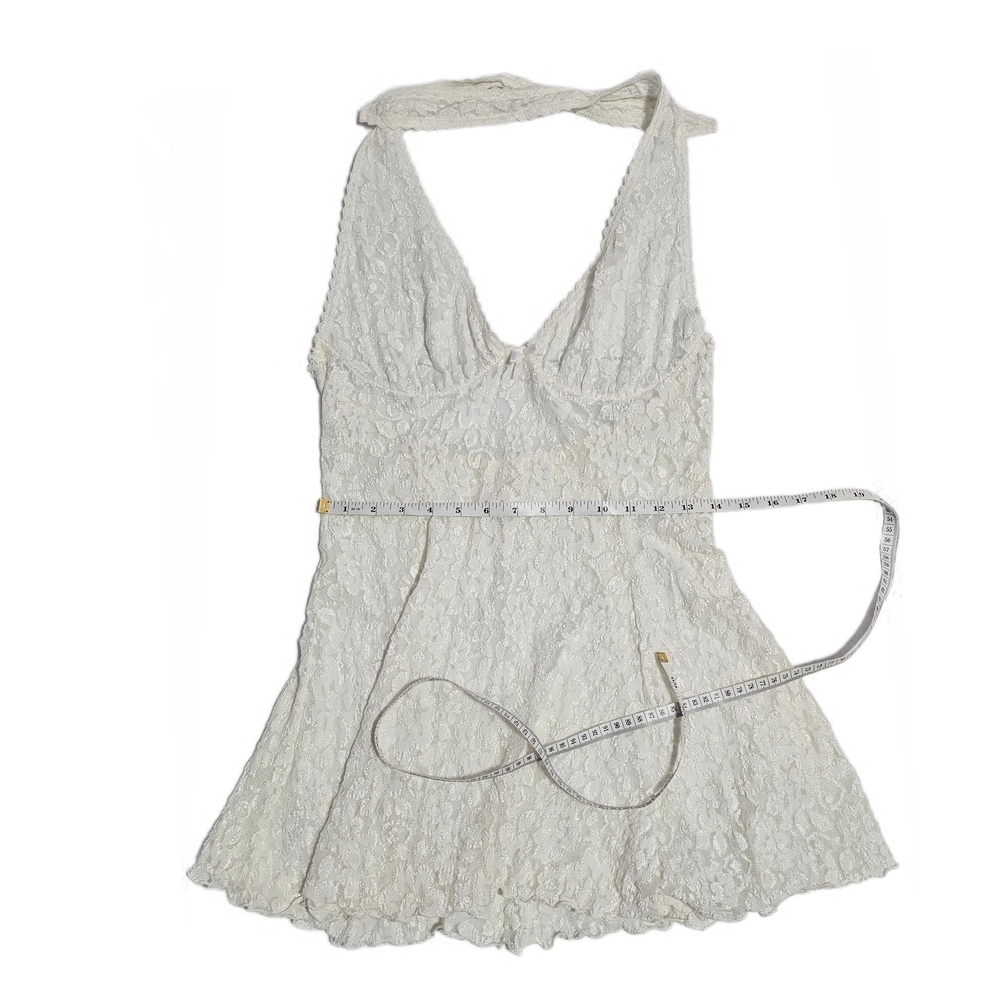Escante Elegant Vintage Lace White Halter Babydoll Lace Lingerie Dress - Picture 11 of 14